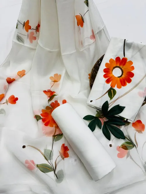 Hand-Painted Cotton Suit Set with Flowing Chiffon Dupatta